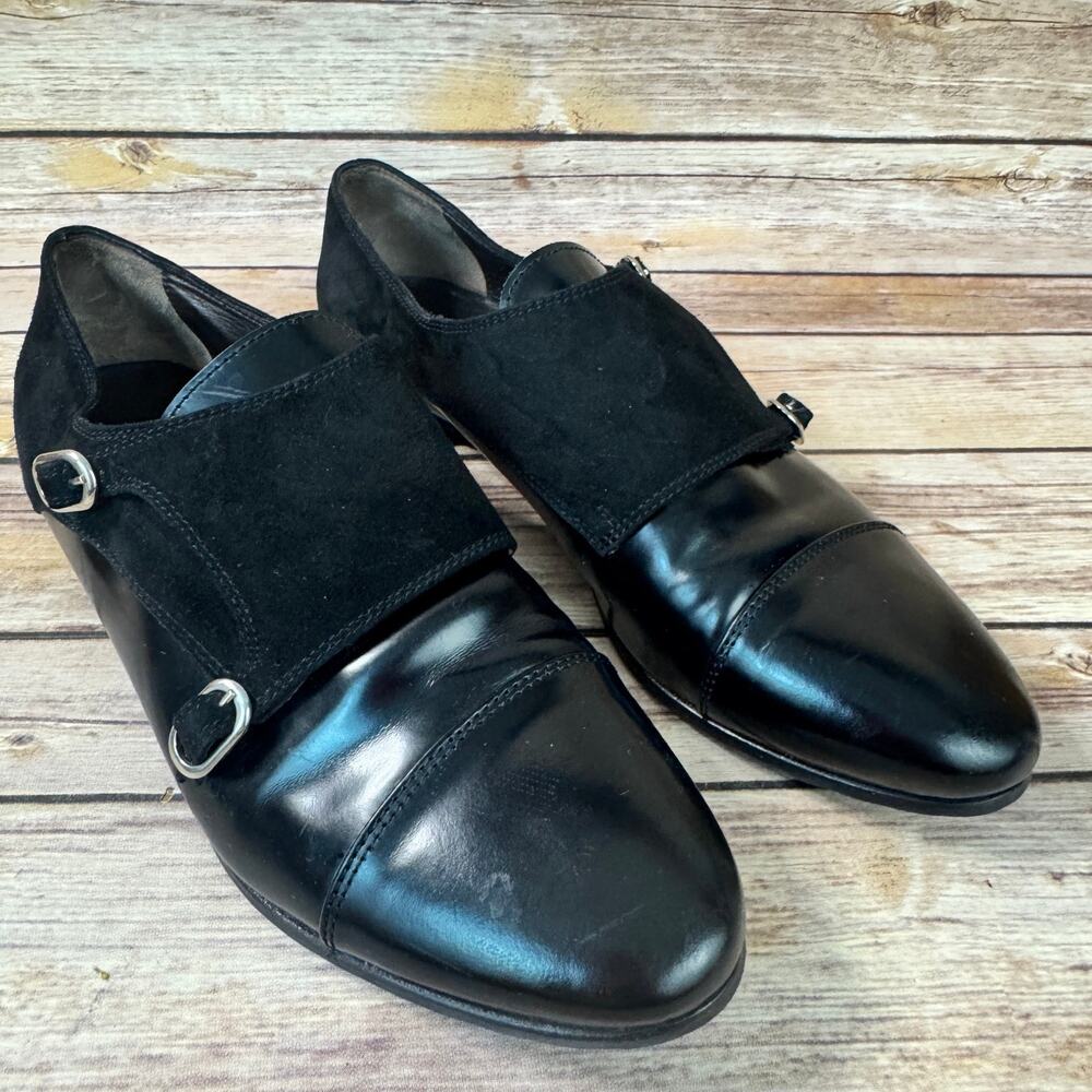 AGL Attilio Giusti Leombruni Womens Black Leather & Suede Monk Strap Shoes 40.5